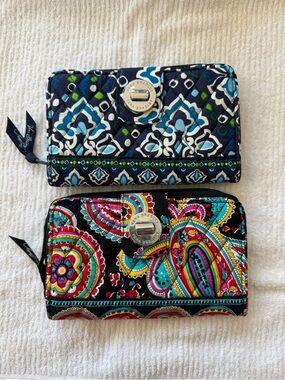 Vera Bradley Quilted Zip Wallets in Navy Geo & Multicolor Paisley